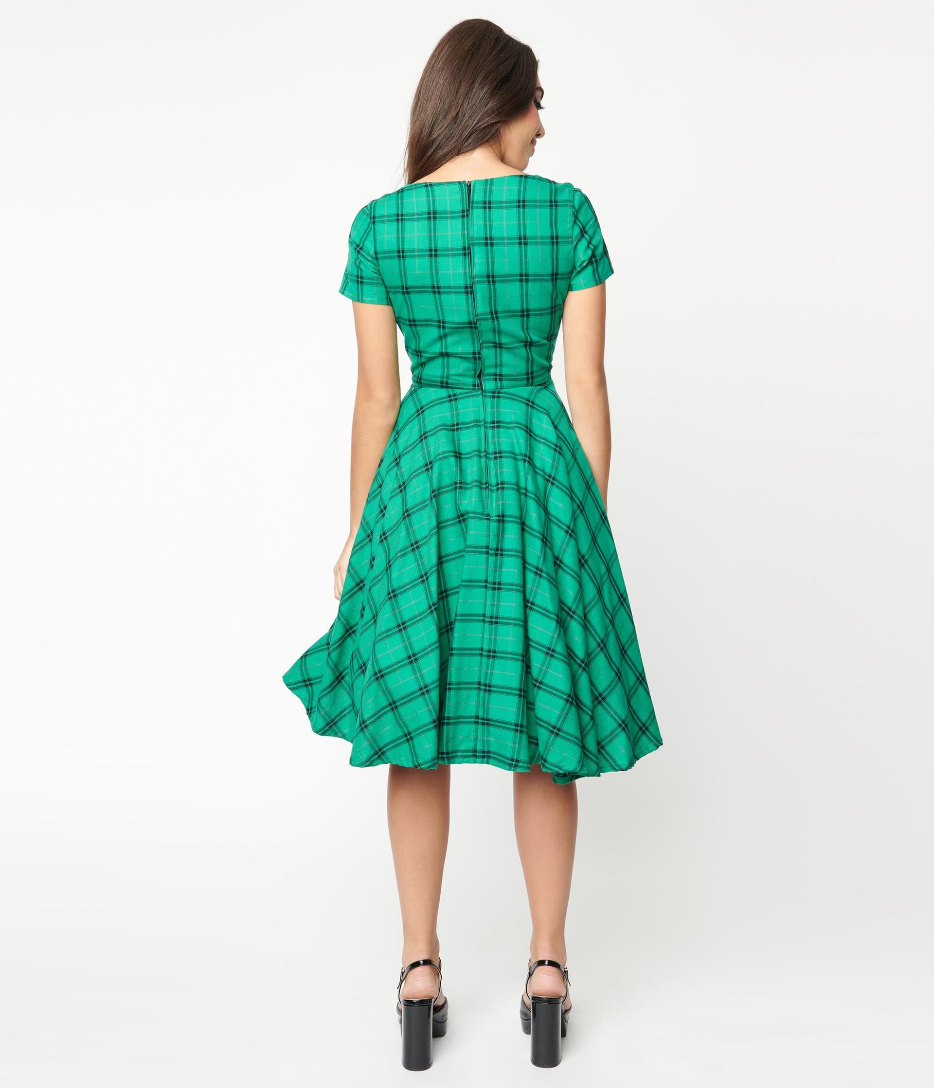 1950s Magnolia Place Green & Black Plaid Alyssa Swing Dress