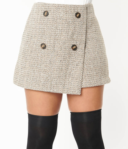 Taupe & Camel Herringbone Skort