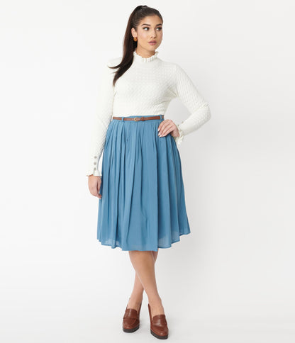 1950s Vintage Style Light Blue Pleated Skirt
