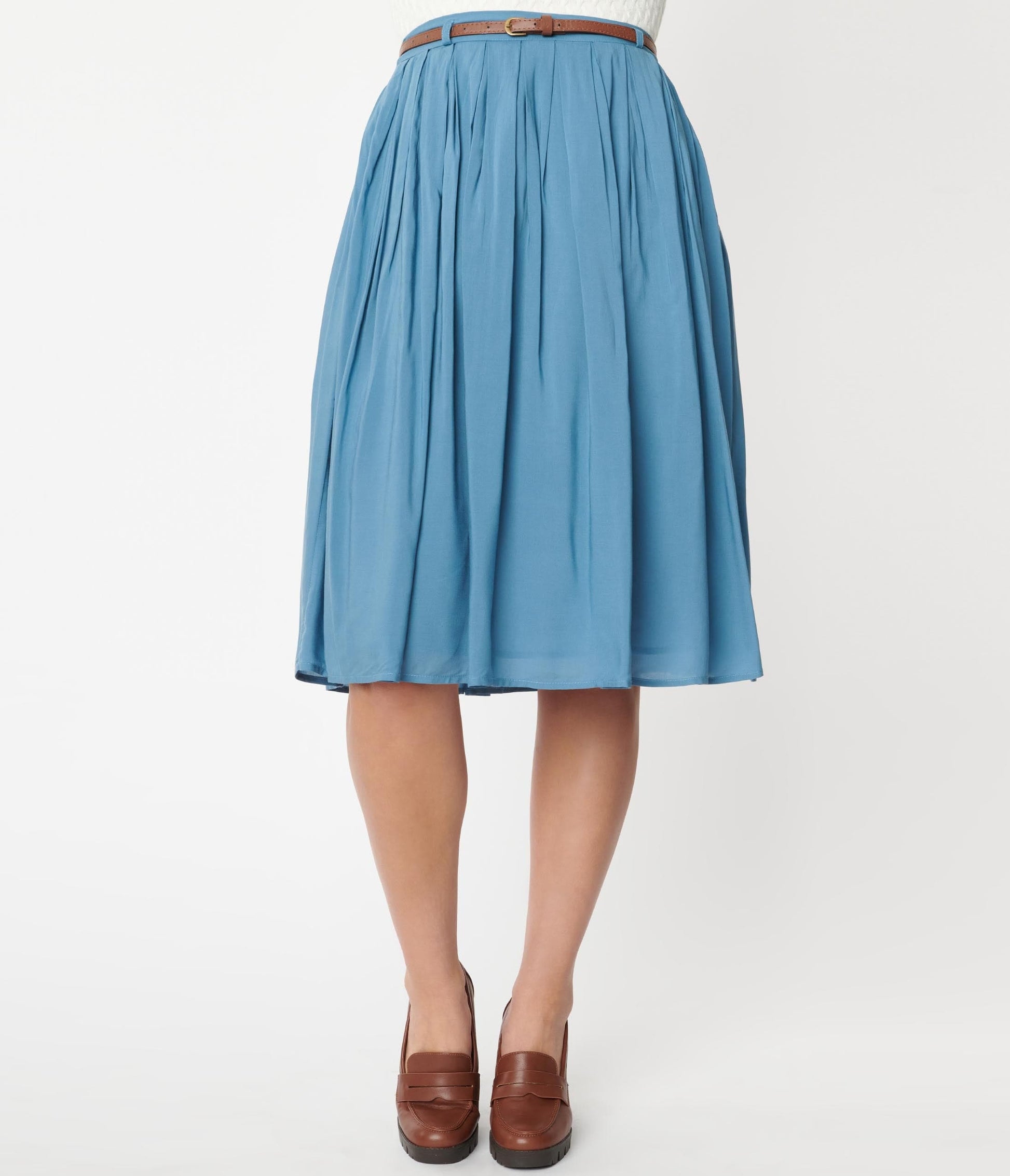 1950s Vintage Style Light Blue Pleated Skirt