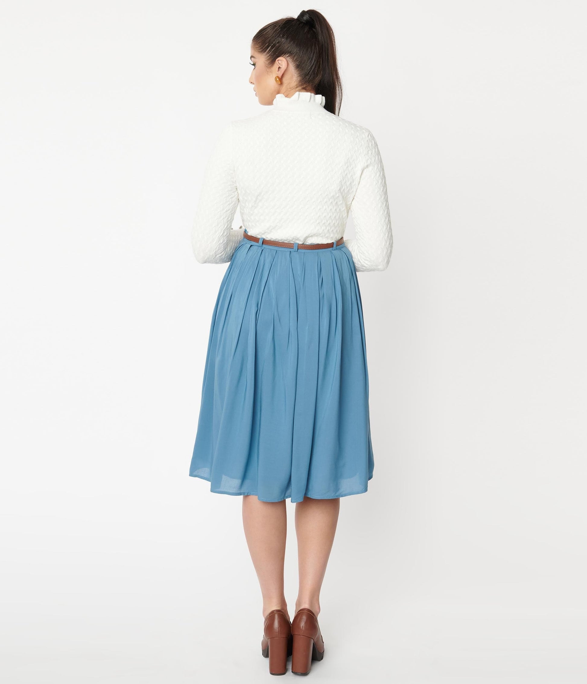 1950s Vintage Style Light Blue Pleated Skirt