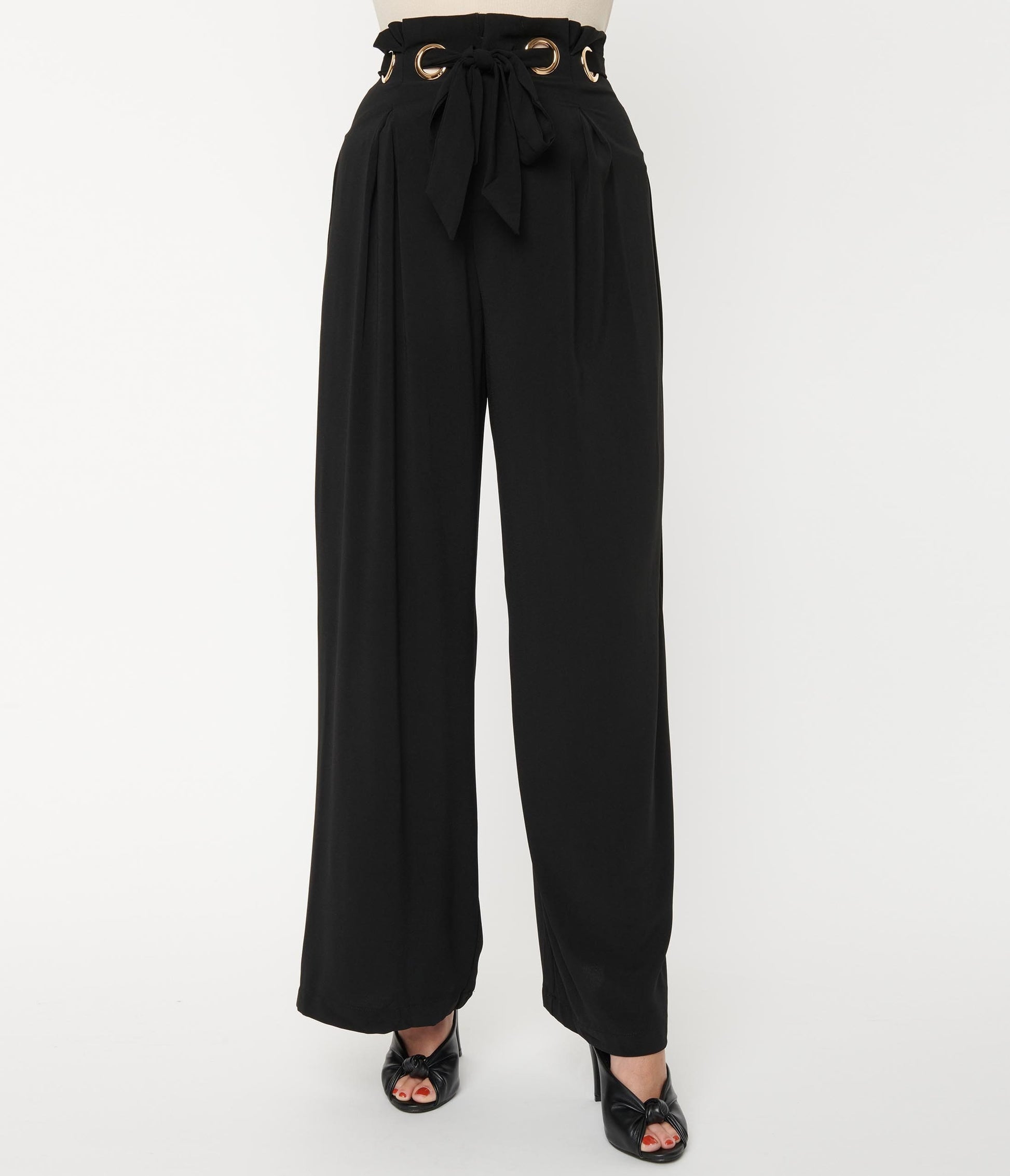 Black Grommet Paperbag Pants