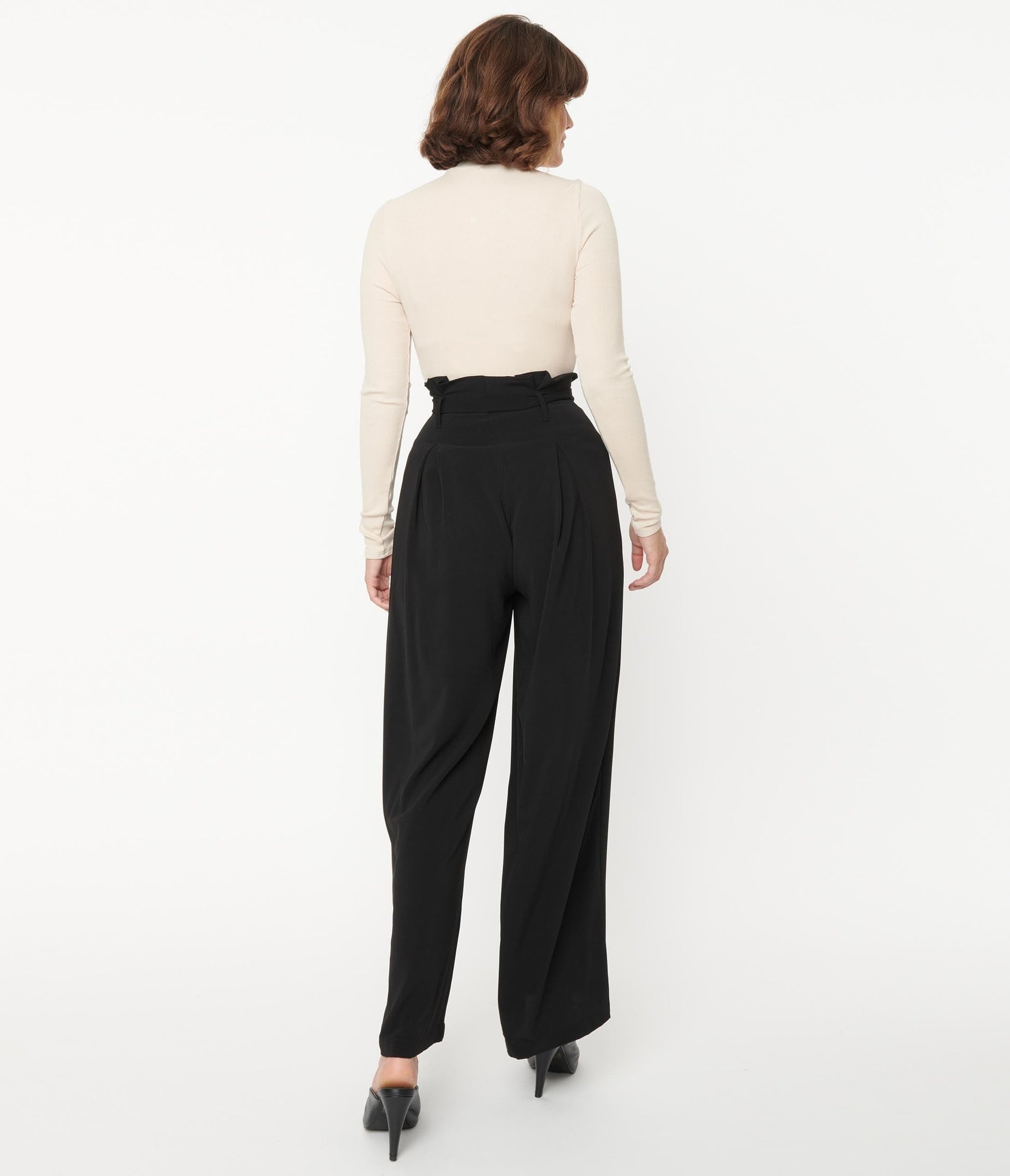 Black Grommet Paperbag Pants