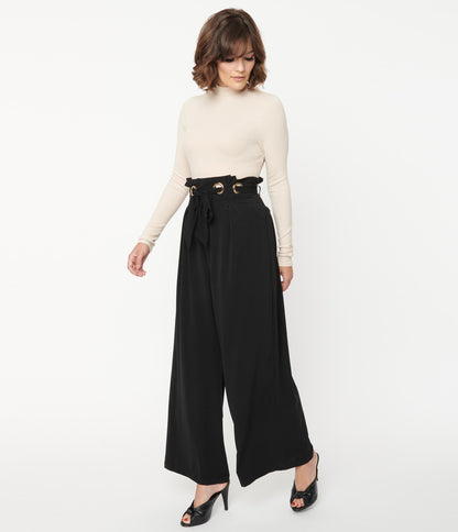 Black Grommet Paperbag Pants