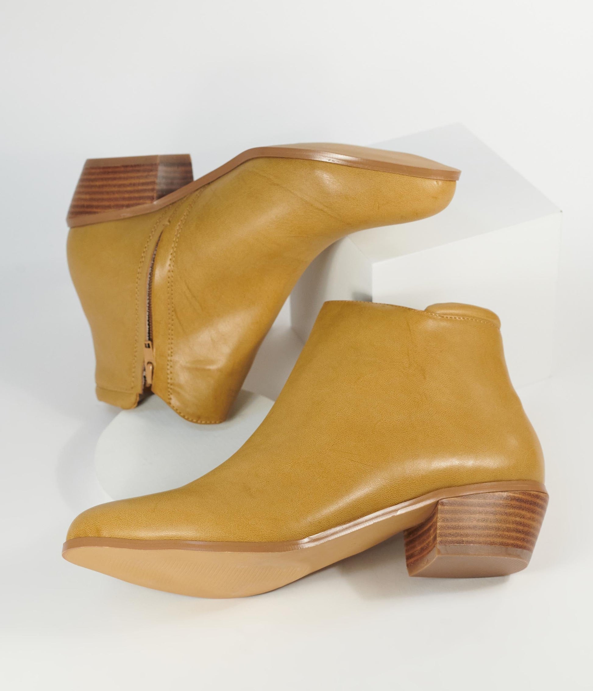 Sand Tan Leatherette Winona Ankle Booties