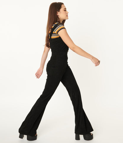 Retro Black Corduroy Wide Leg Jumpsuit – Unique Vintage