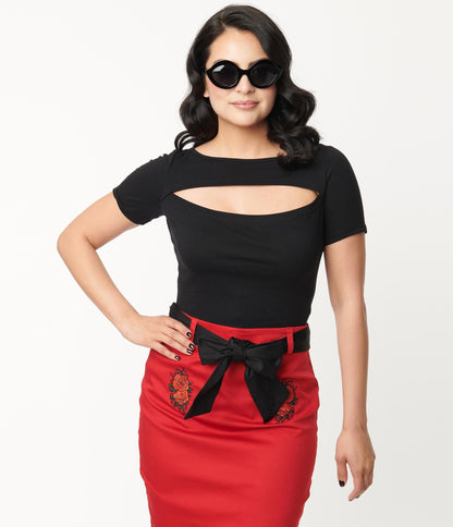 1960s Black Cut Out Knit Top