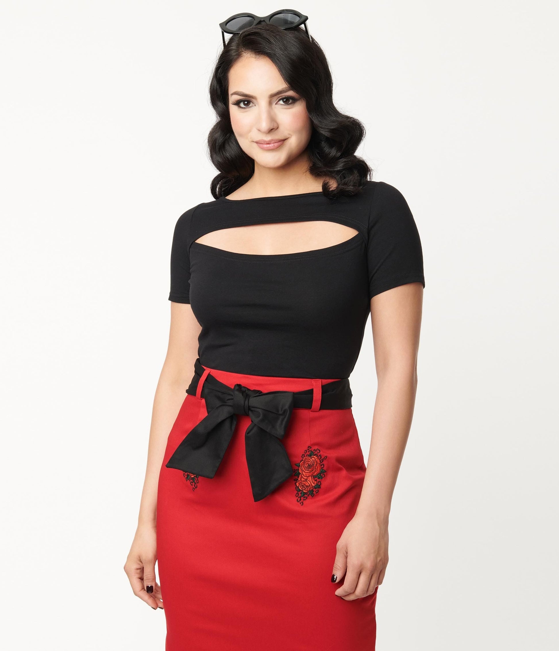 1960s Black Cut Out Knit Top