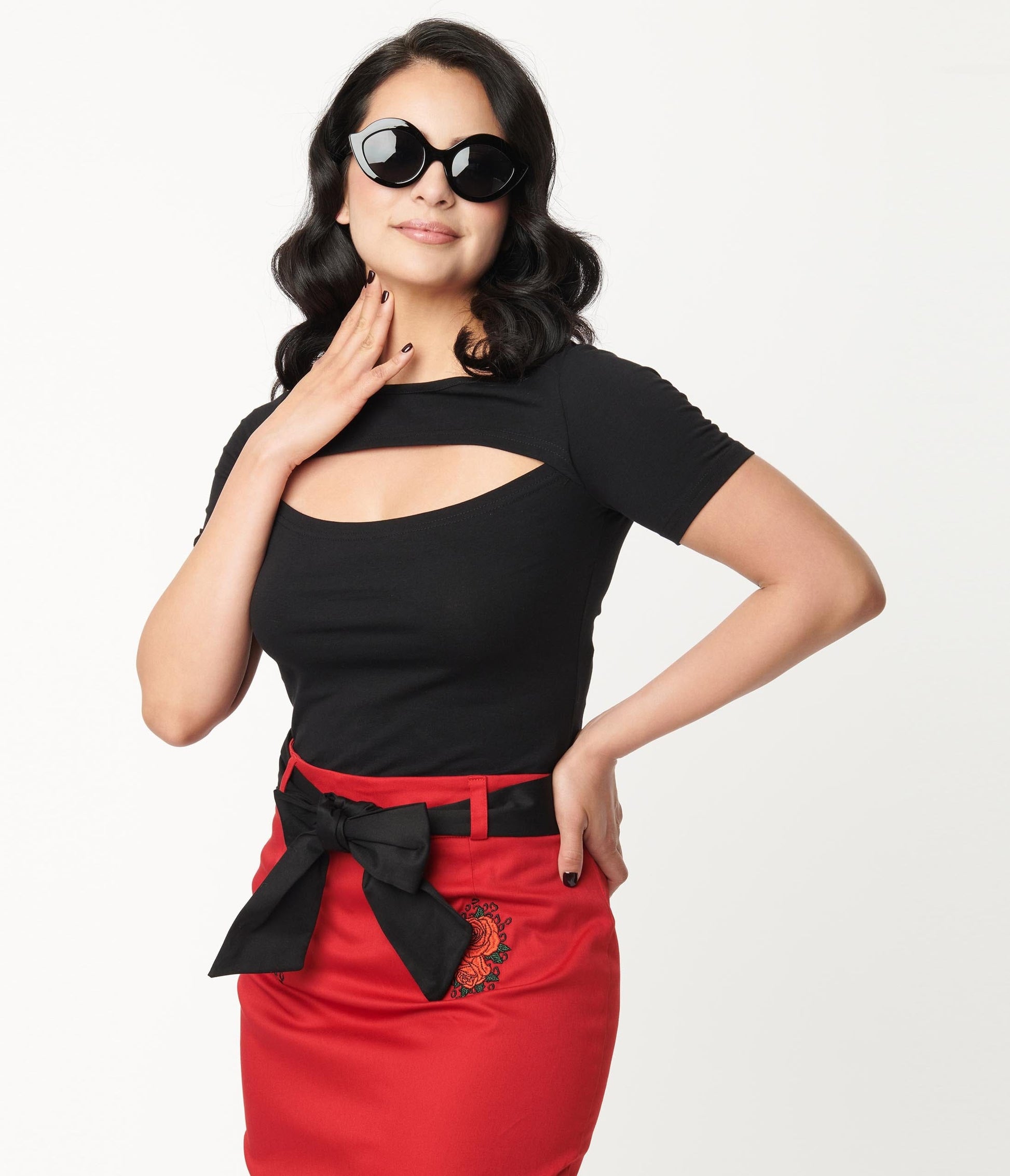 1960s Black Cut Out Knit Top