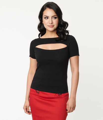 1960s Black Cut Out Knit Top