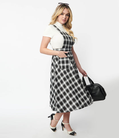 Black & White Plaid Pinafore Swing Skirt
