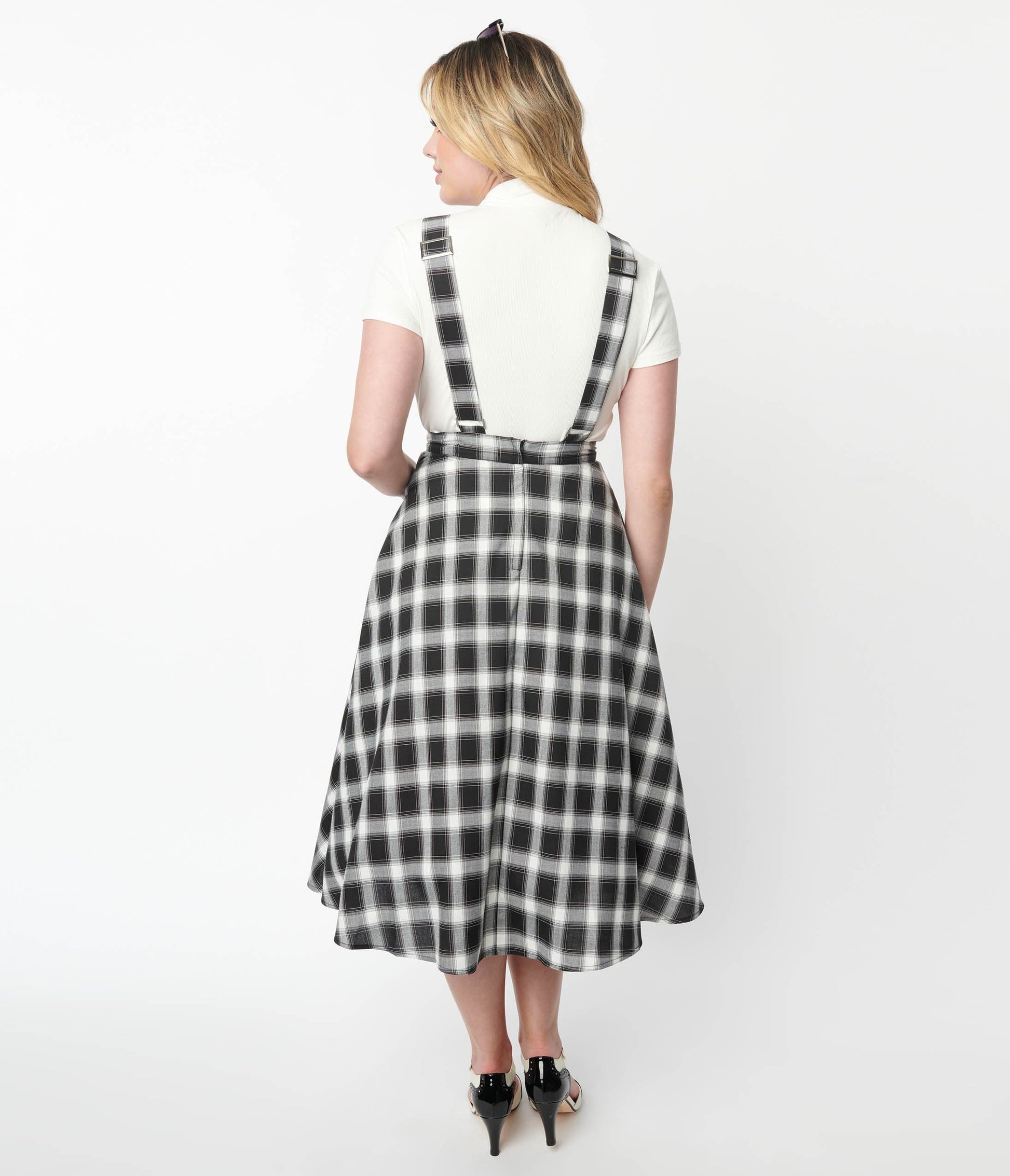 Black & White Plaid Pinafore Swing Skirt