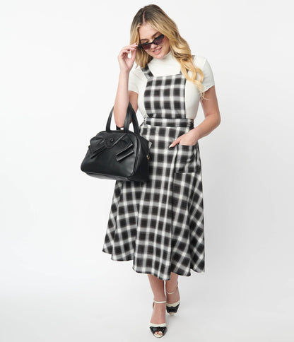 Black & White Plaid Pinafore Swing Skirt