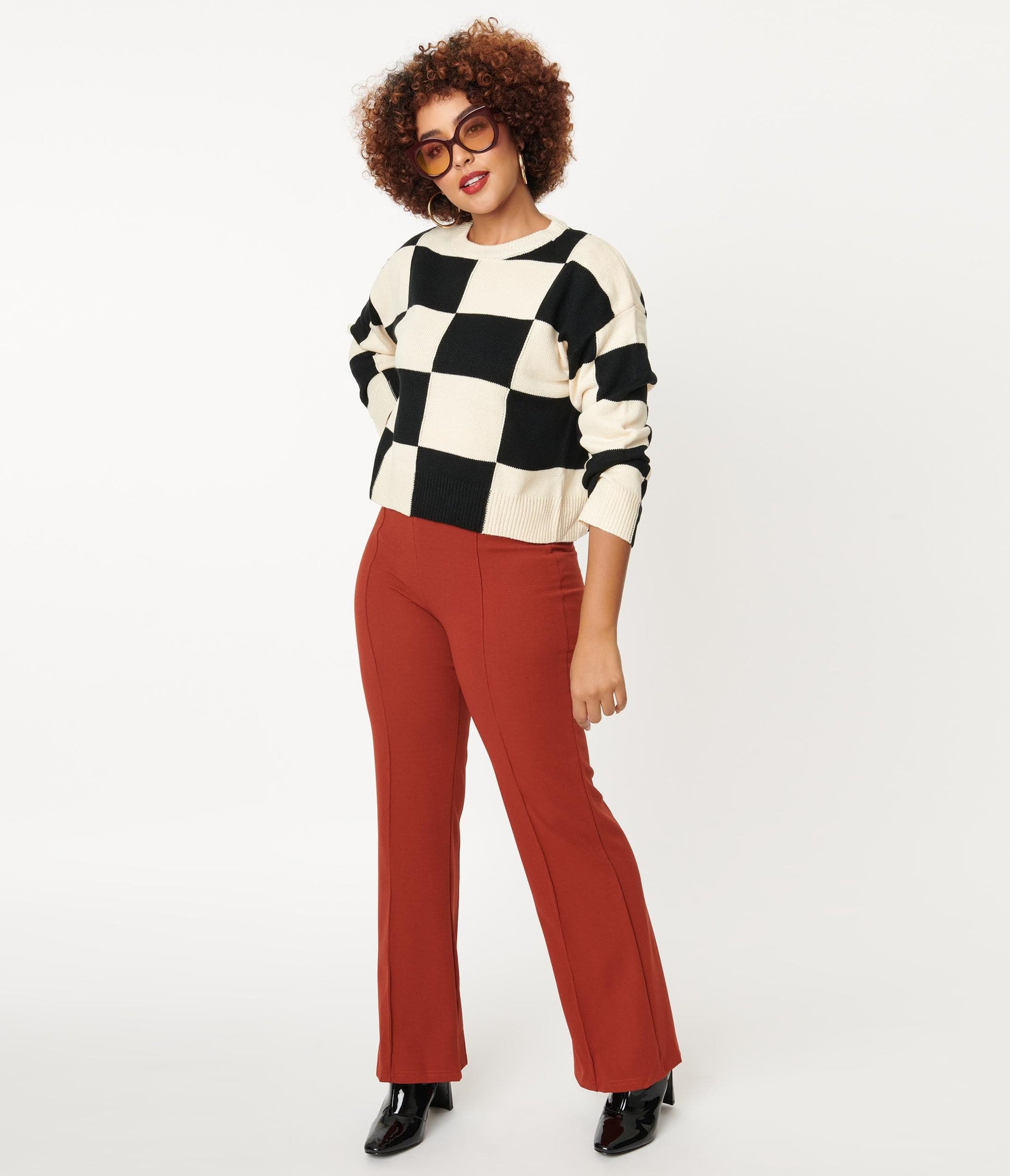 Rust Red High Waist Flare Pants