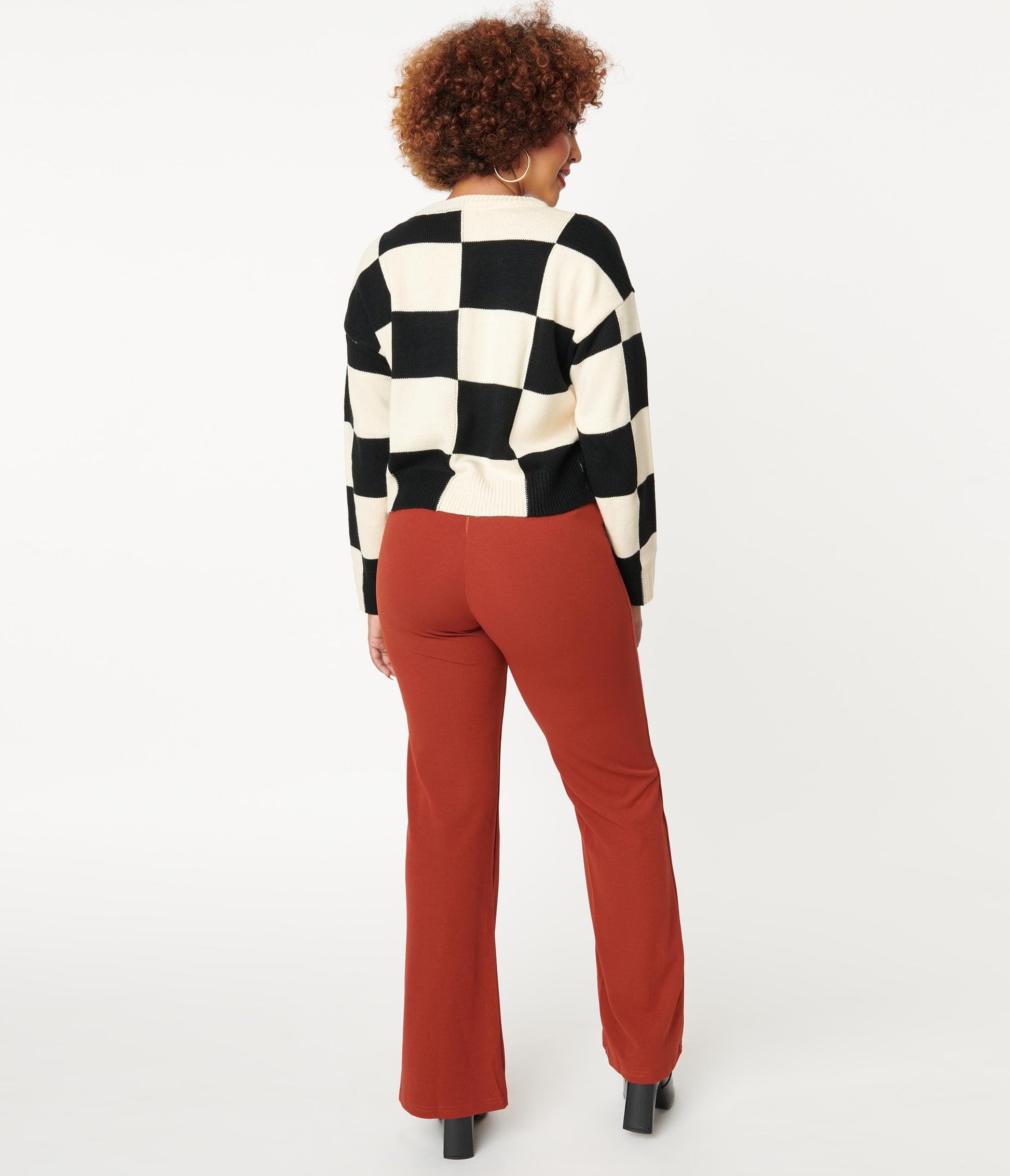 Rust Red High Waist Flare Pants