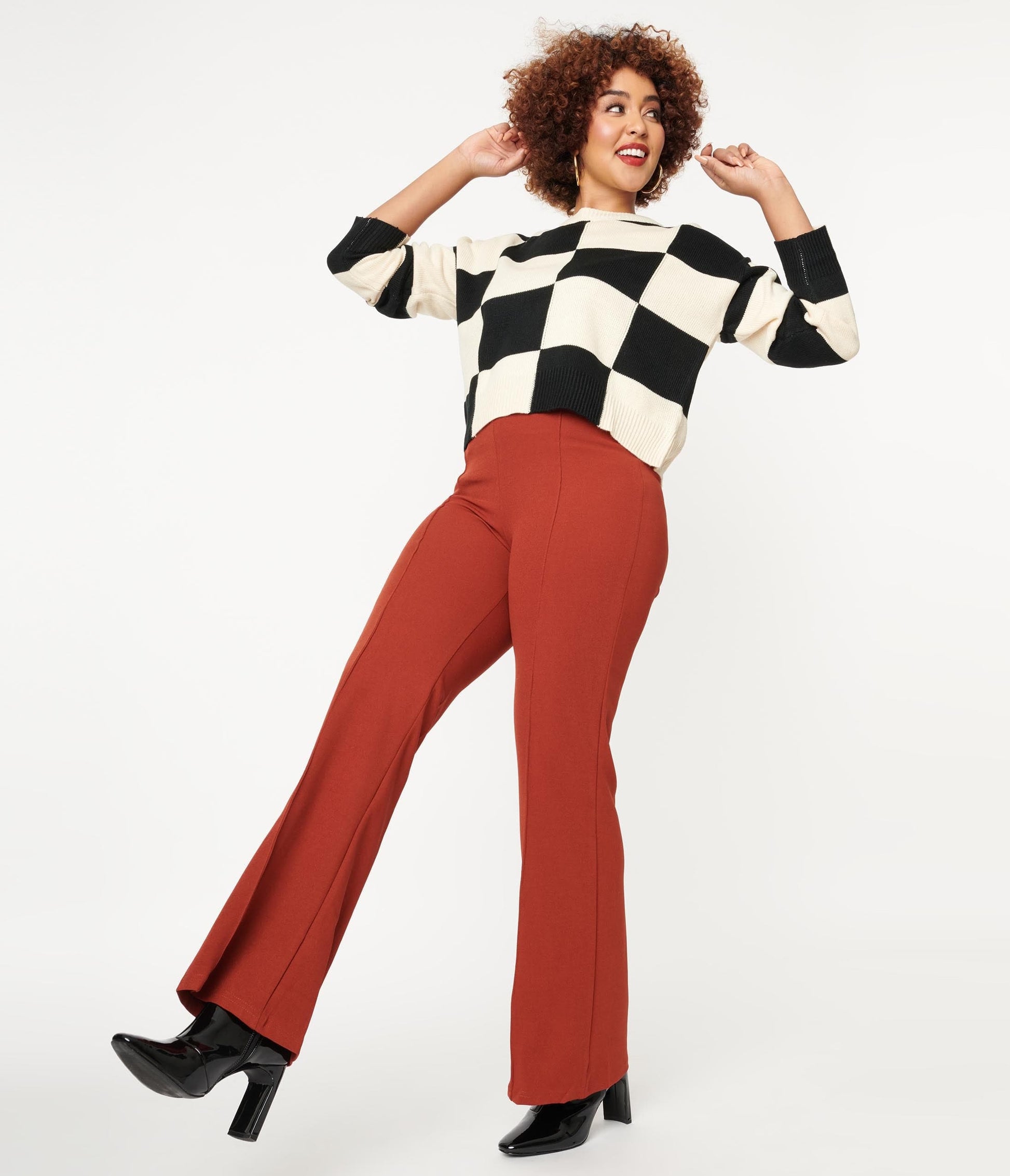 Rust Red High Waist Flare Pants