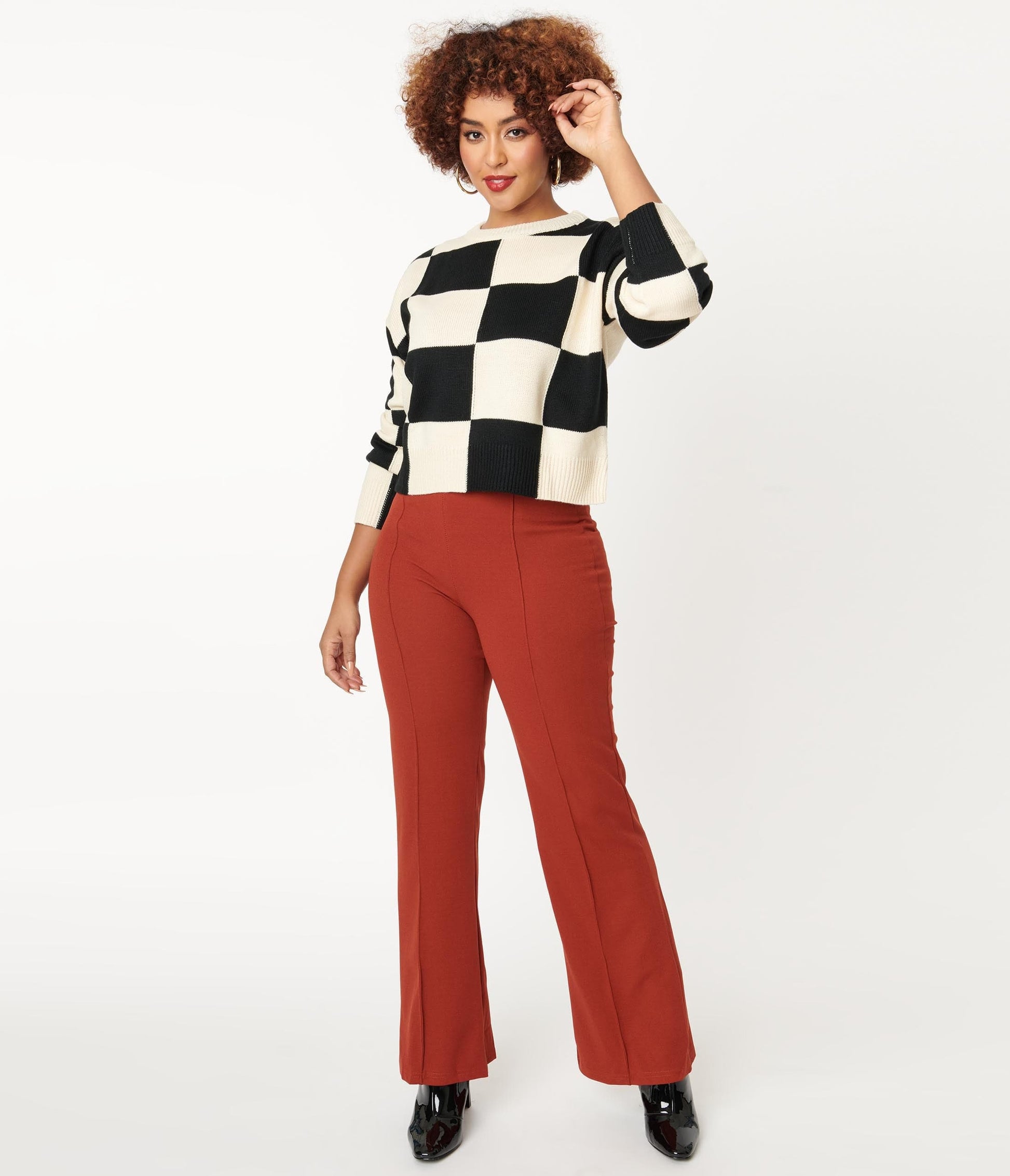 Rust Red High Waist Flare Pants