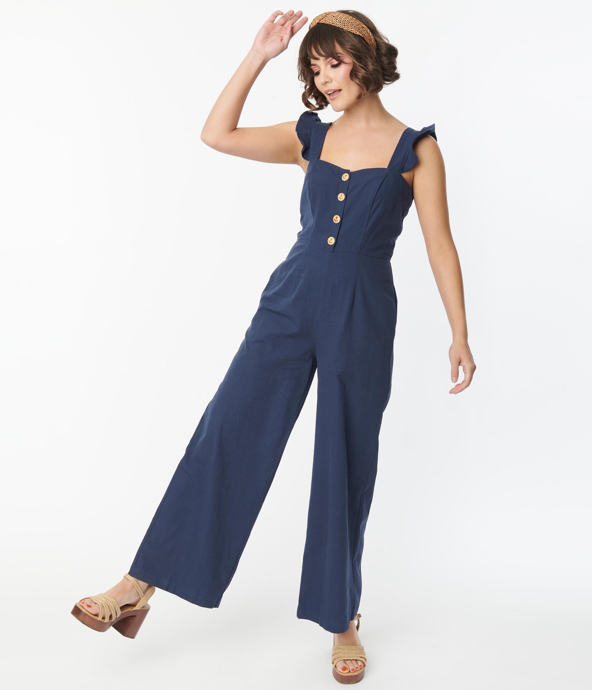 Navy Nautical Wide Leg Jumpsuit
