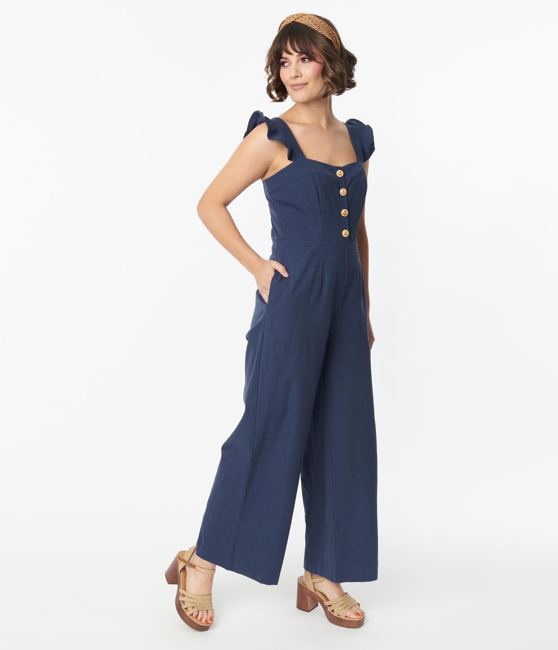 Navy Nautical Wide Leg Jumpsuit