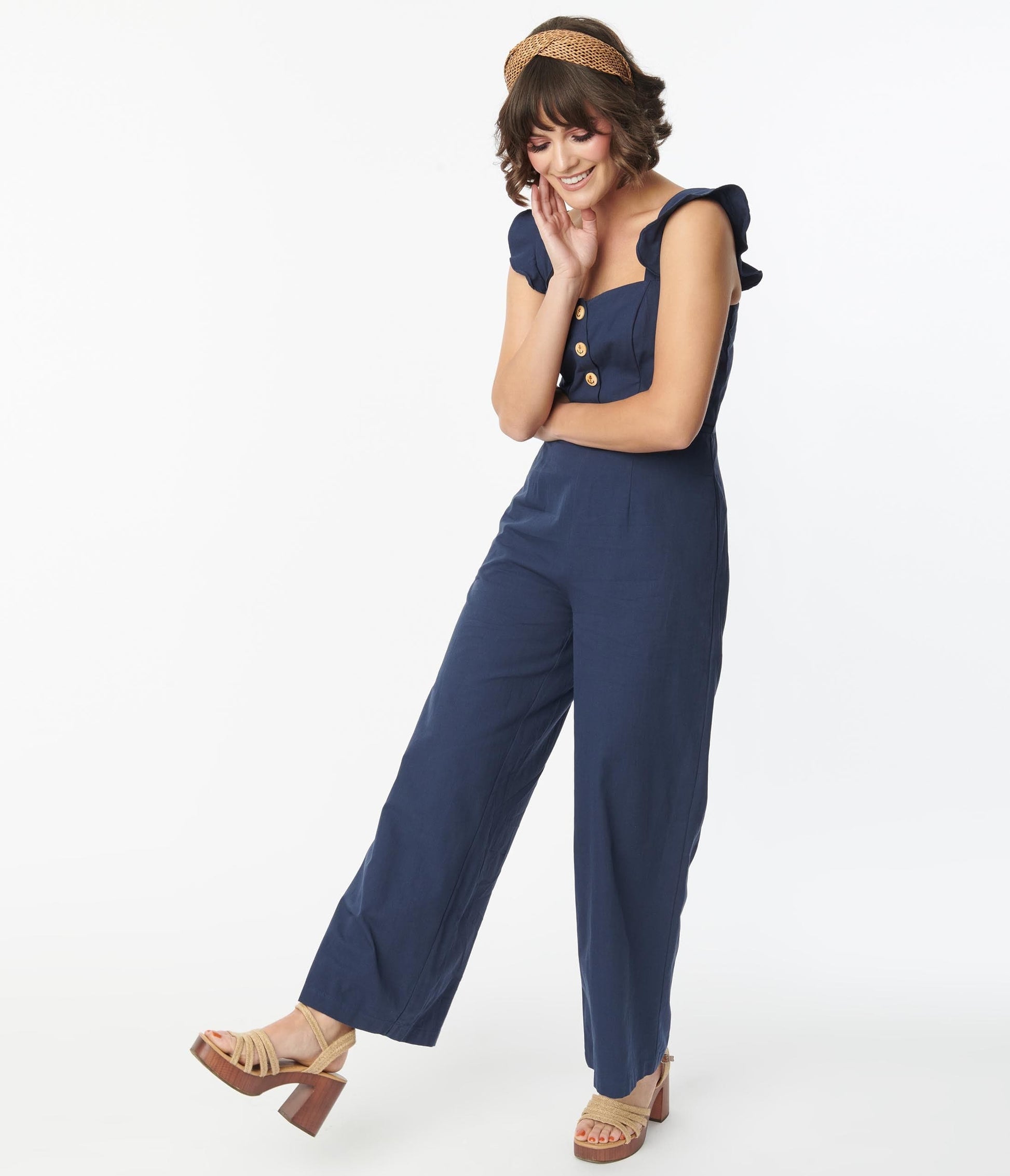 Navy Nautical Wide Leg Jumpsuit