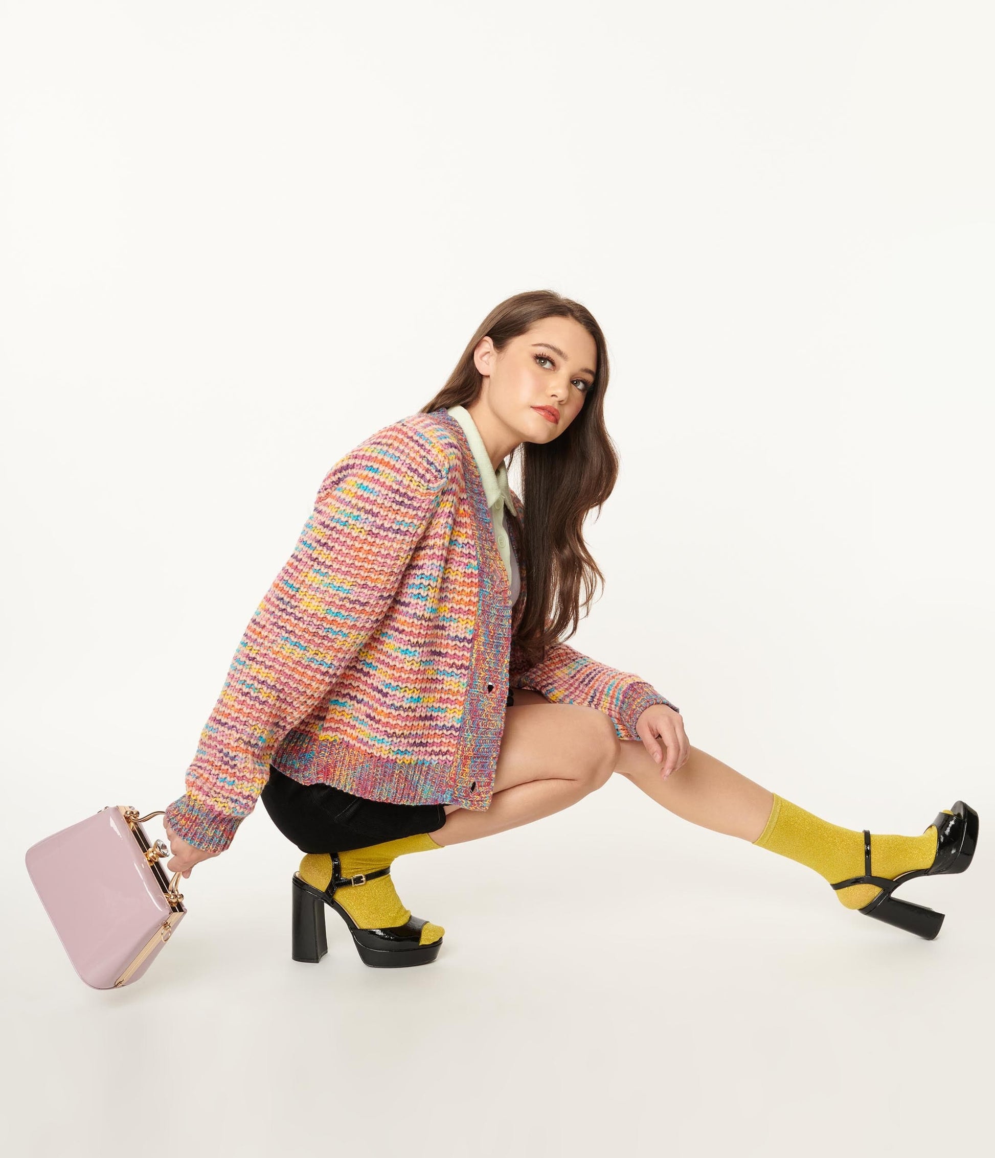 Pink Rainbow Stripe Knit Cardigan