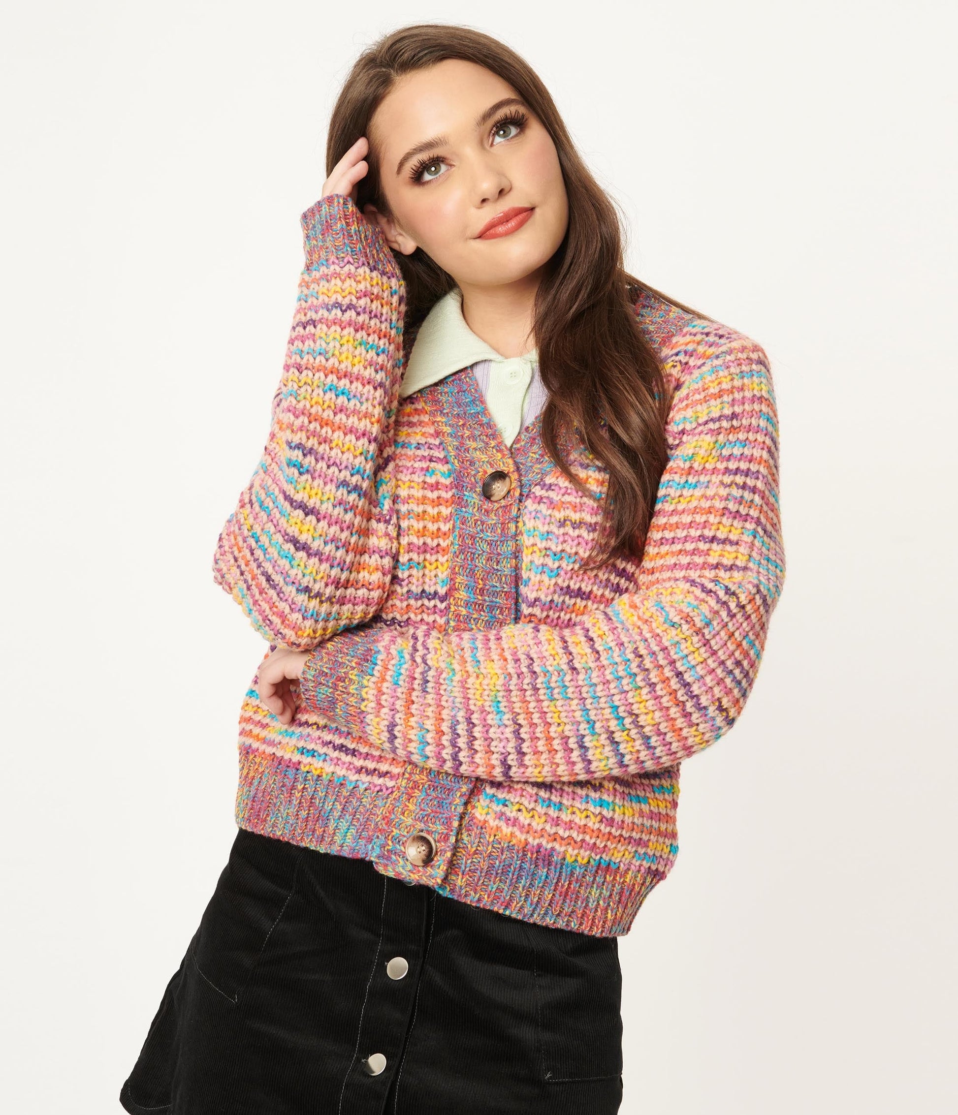 Pink Rainbow Stripe Knit Cardigan