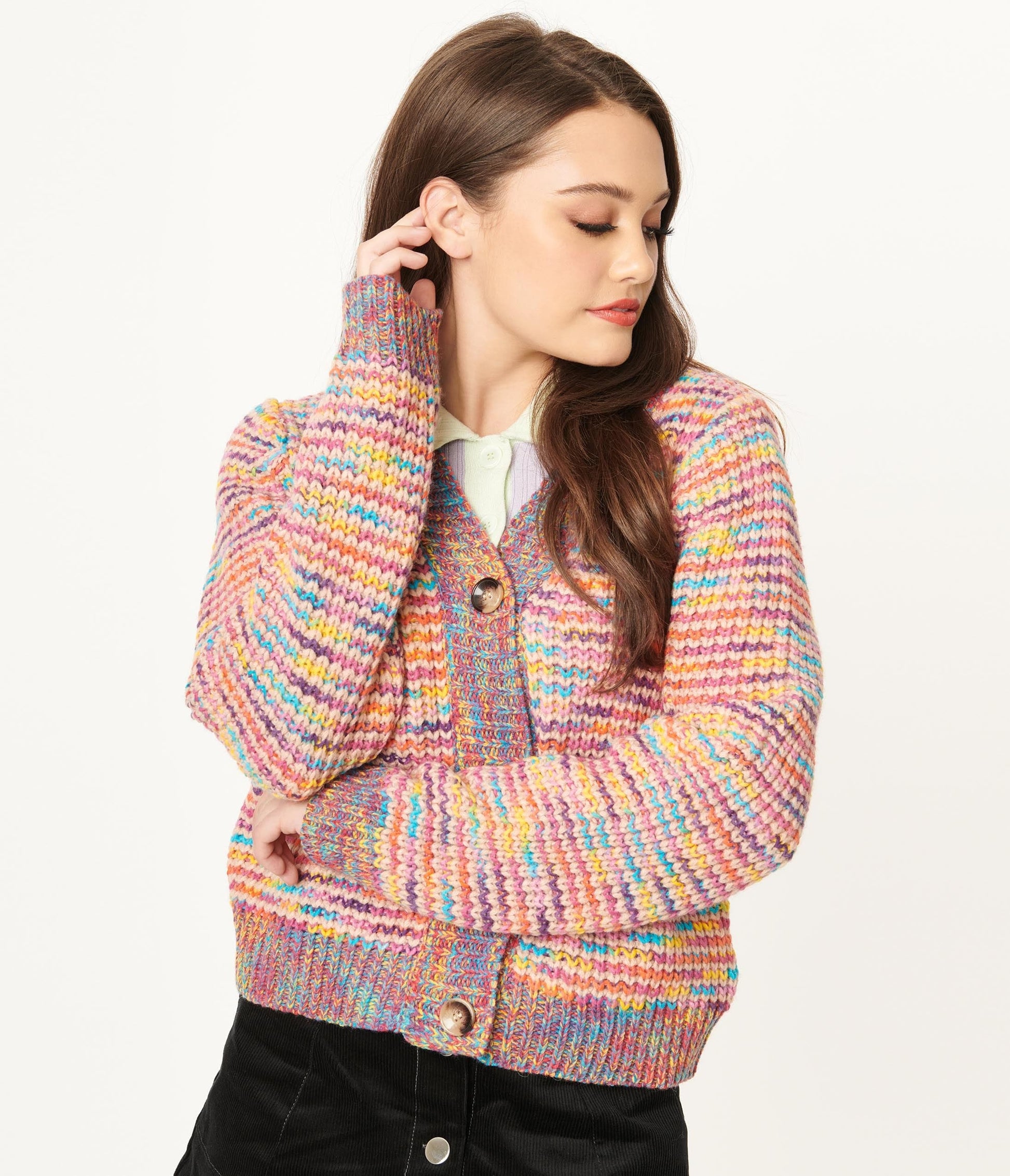 Pink Rainbow Stripe Knit Cardigan