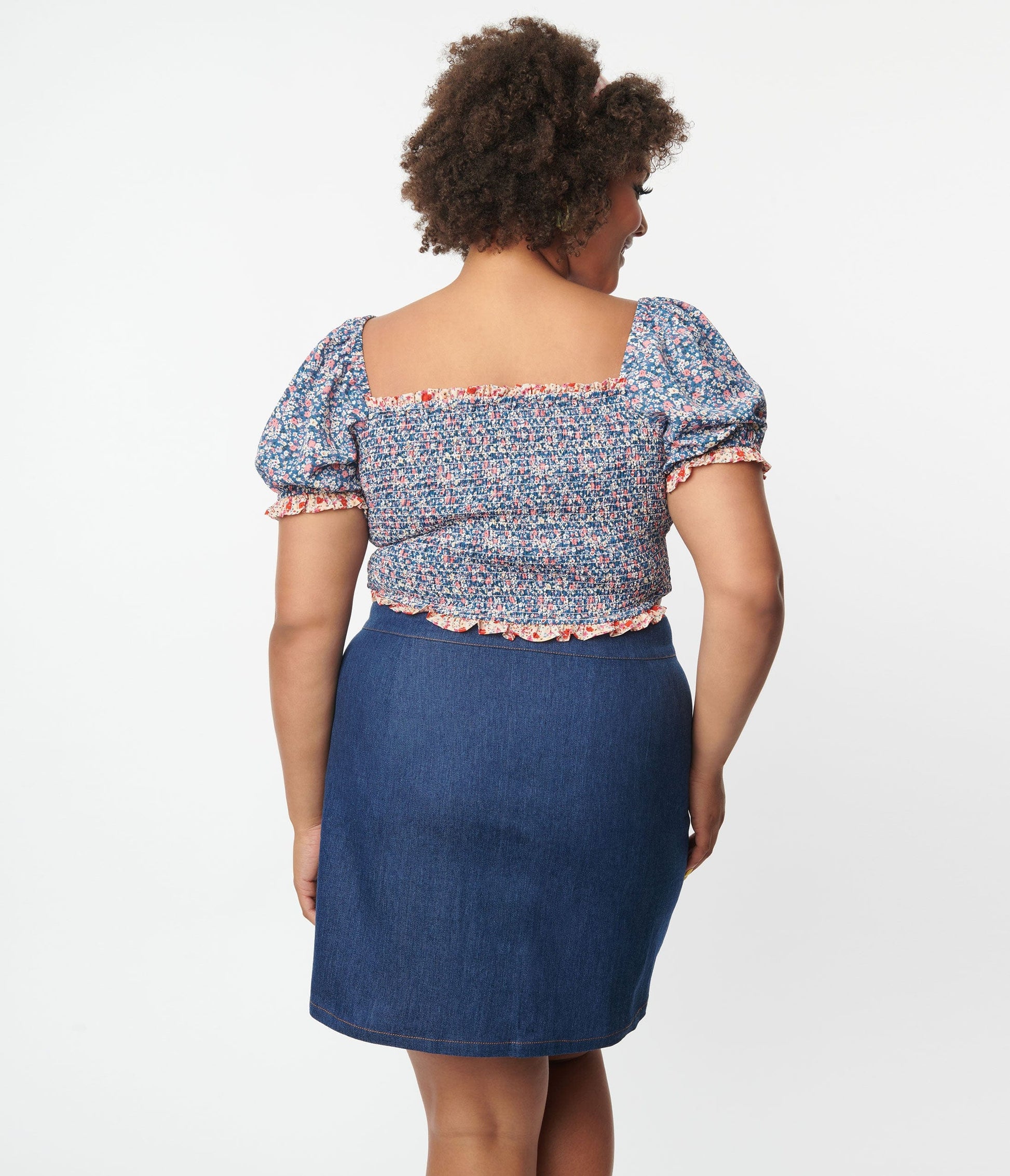 1960s Unique Vintage Plus Size Medium Blue Denim Button Up Mini Skirt