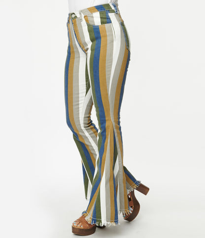 1970s Olive Multi Stripe Bell Bottom Jeans