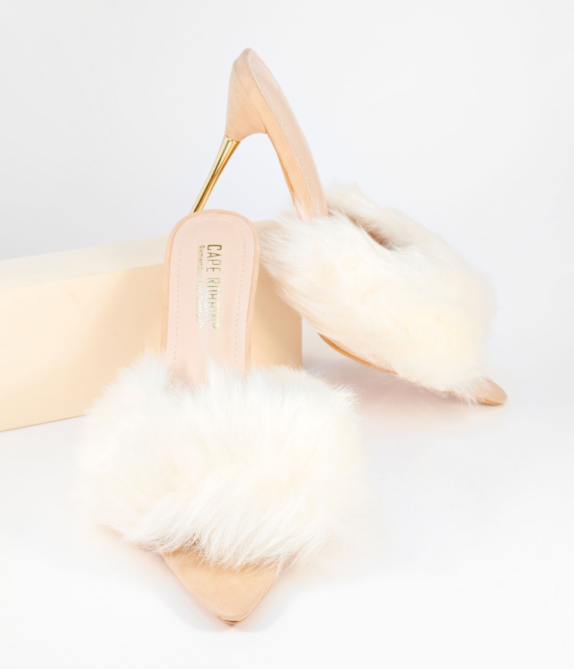 1950s Ivory Fur Stiletto Mule Heels