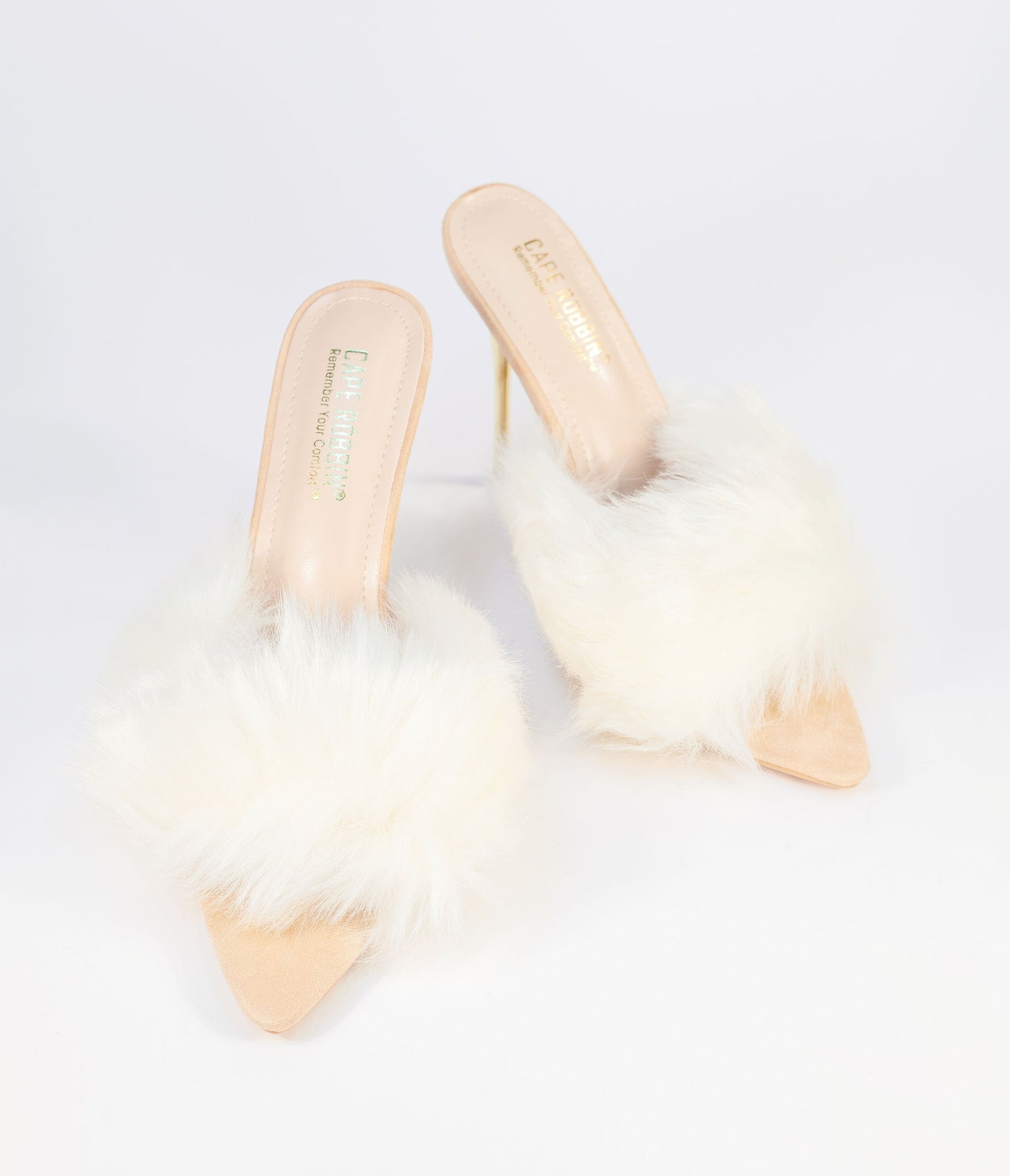 1950s Ivory Fur Stiletto Mule Heels