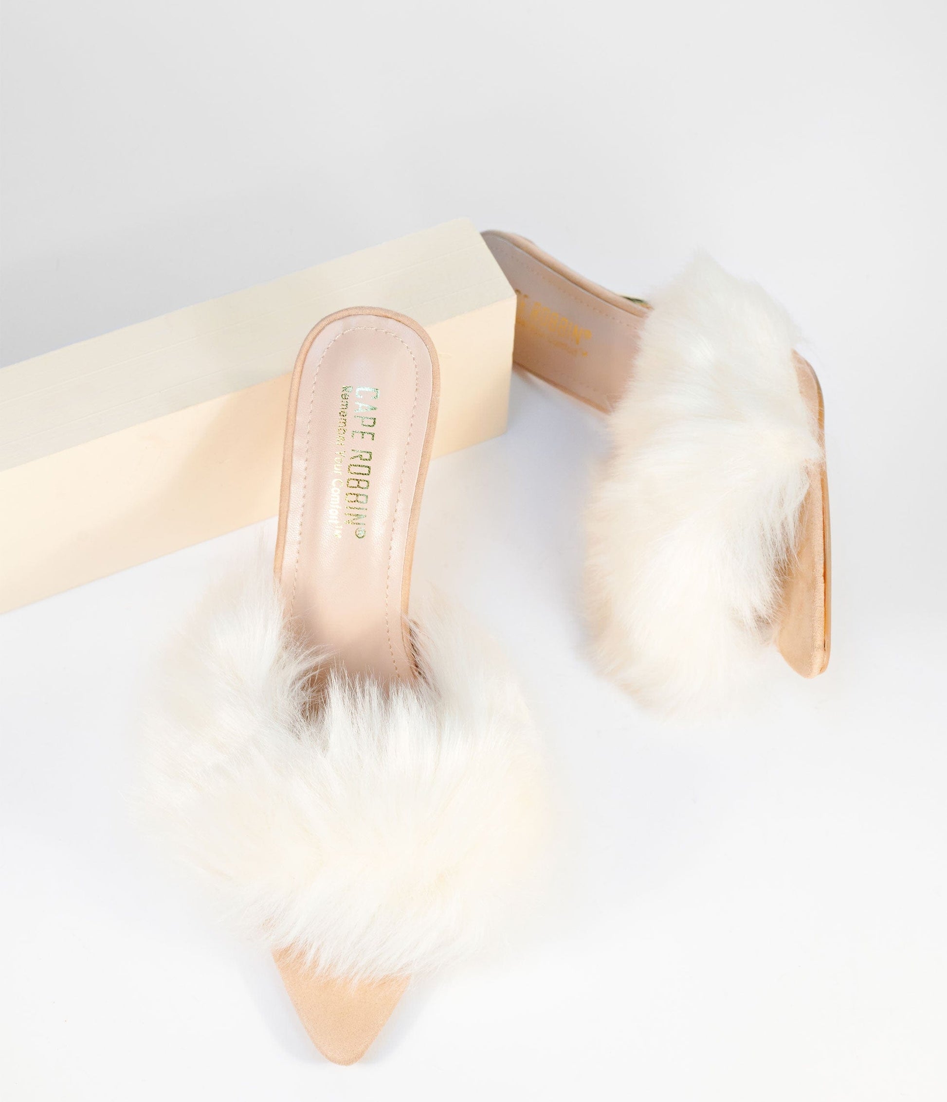 1950s Ivory Fur Stiletto Mule Heels