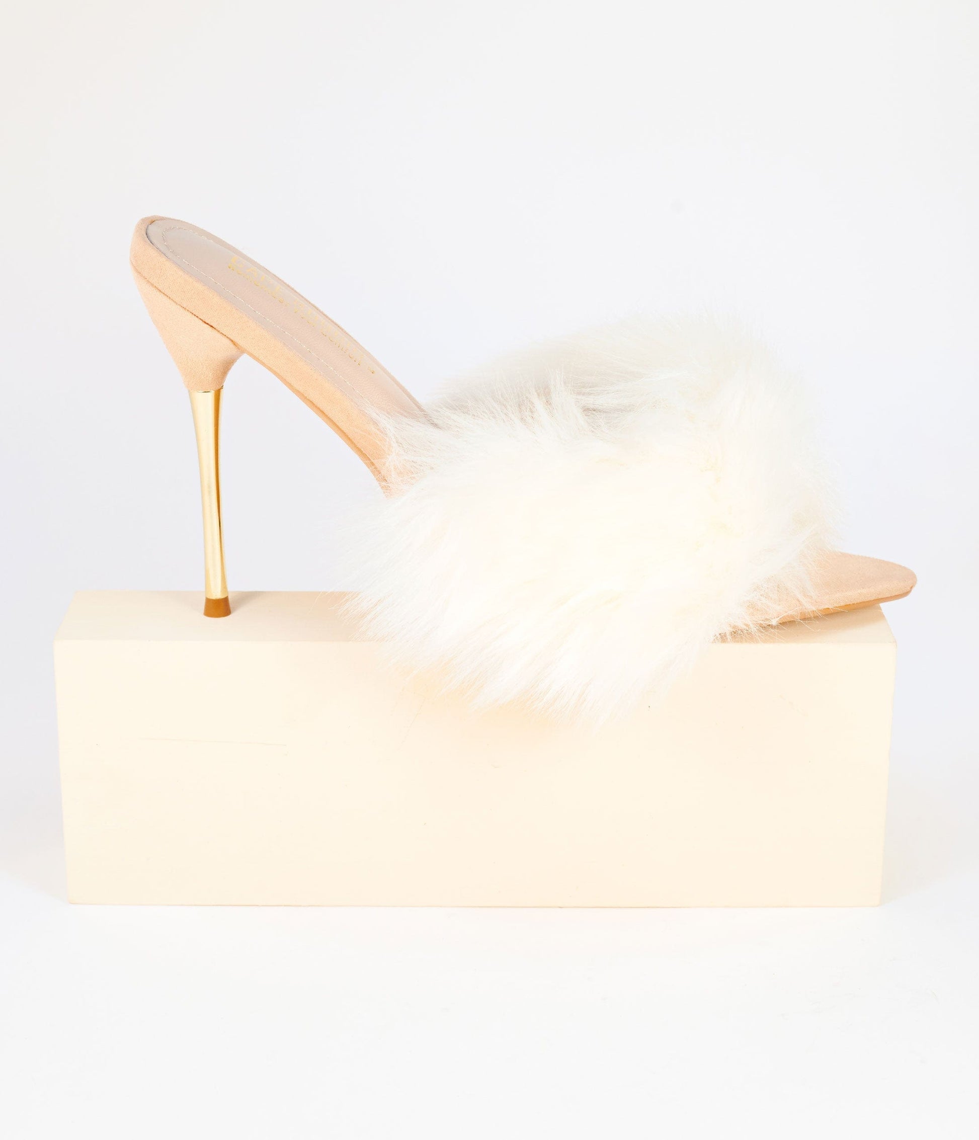 1950s Ivory Fur Stiletto Mule Heels
