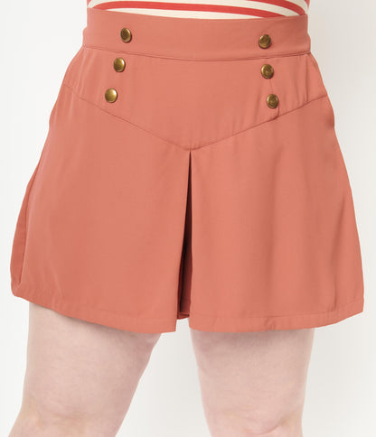 1940s Unique Vintage Plus Size Rust Red Sailor Sweeney Shorts