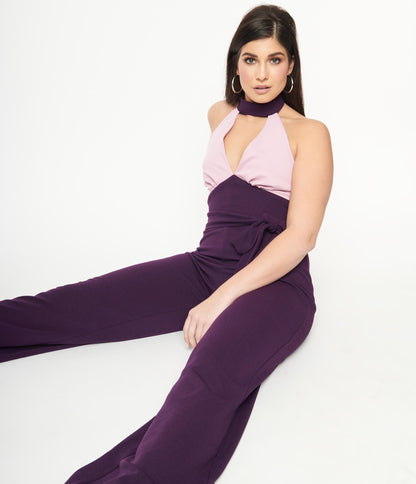 1960s Smak Parlour Purple & Pink Glamour Goddess Jumpsuit