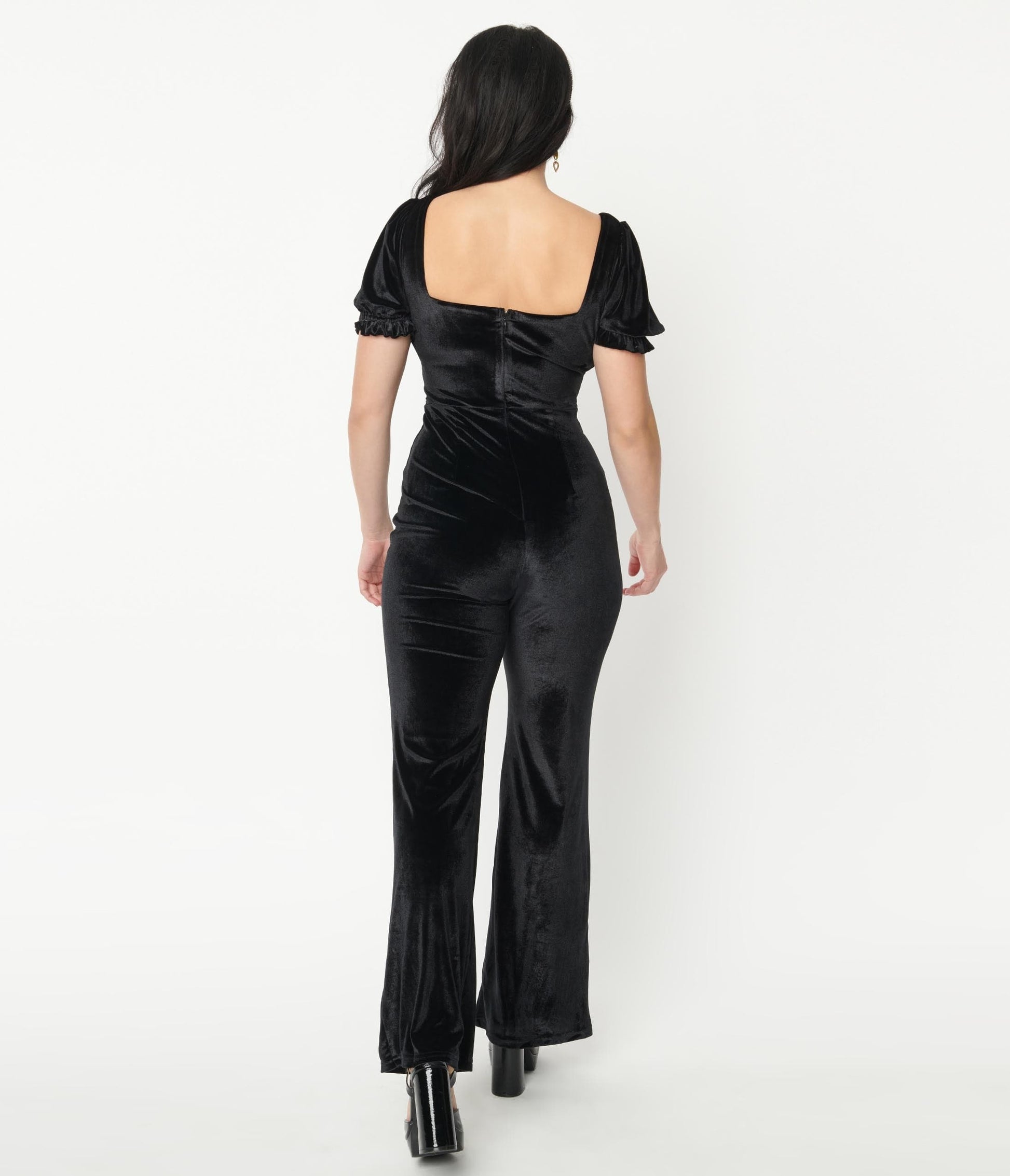 Black Velvet Front Tie Jumpsuit