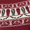 Unique Vintage 1950s Burgundy Coffin Knit Fair Isle Sweater