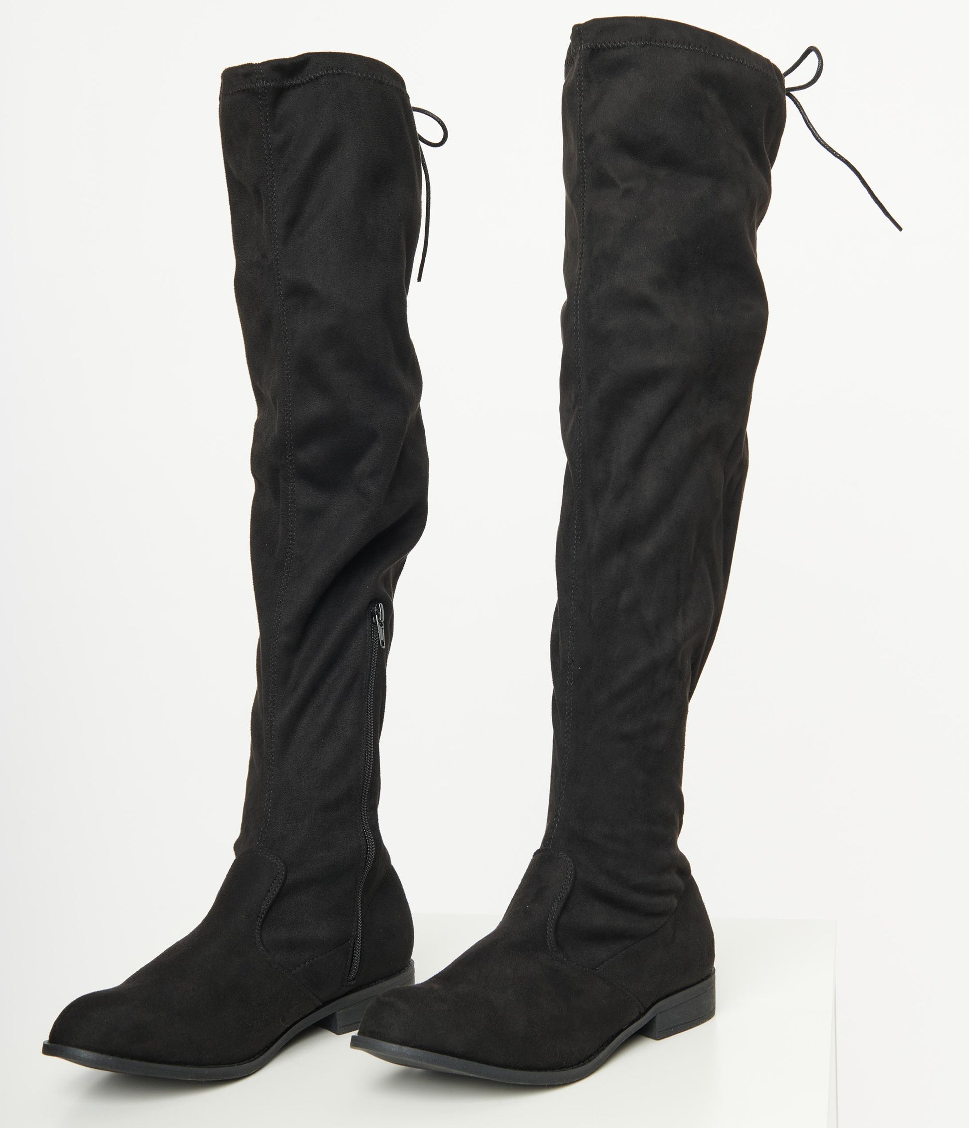 Black Suede Thigh-High Boots