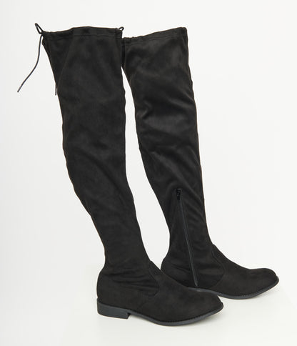 Black Suede Thigh-High Boots