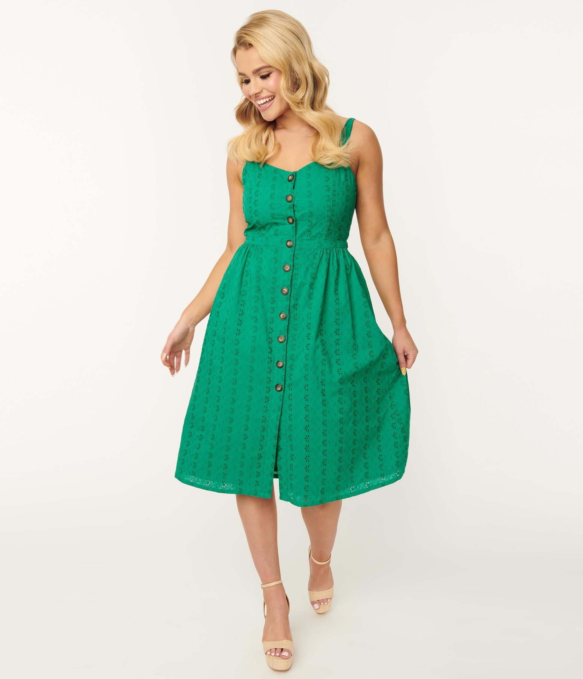 Green Eyelet Button Up Sundress