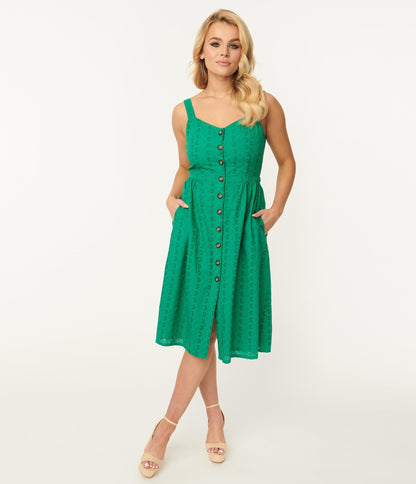 Green Eyelet Button Up Sundress