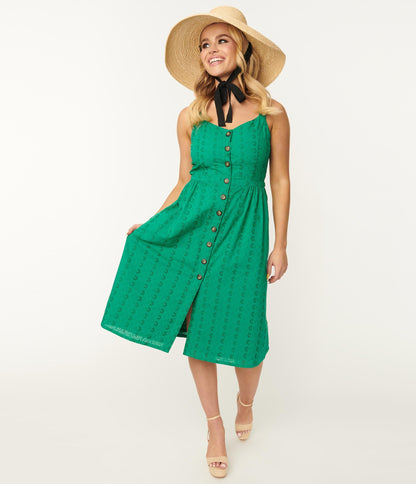 Green Eyelet Button Up Sundress