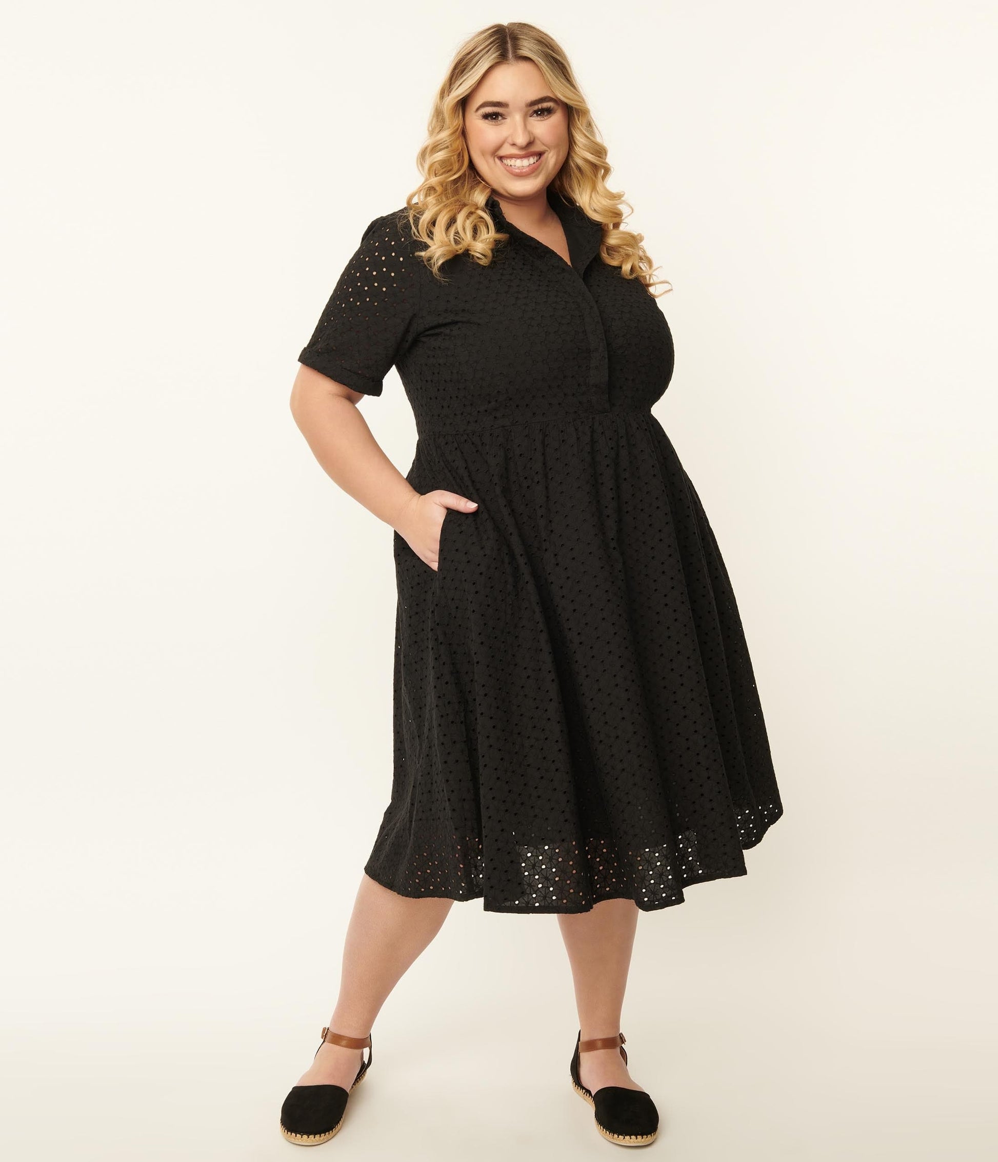 Plus Size Black Eyelet Harlow Swing Dress