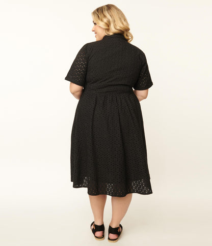 Plus Size Black Eyelet Harlow Swing Dress