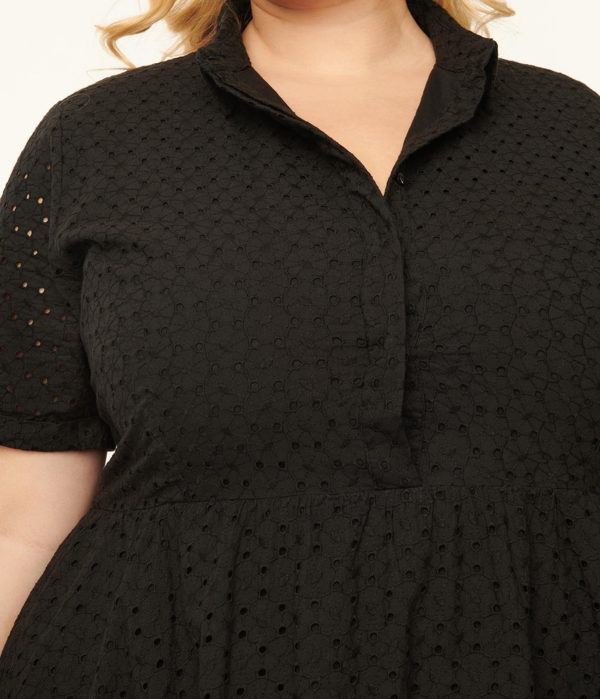 Plus Size Black Eyelet Harlow Swing Dress