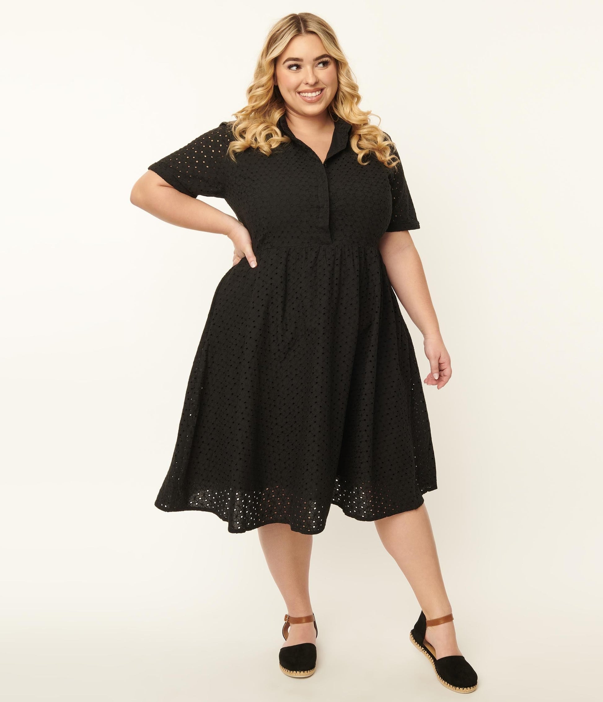 Plus Size Black Eyelet Harlow Swing Dress