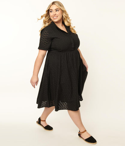 Plus Size Black Eyelet Harlow Swing Dress