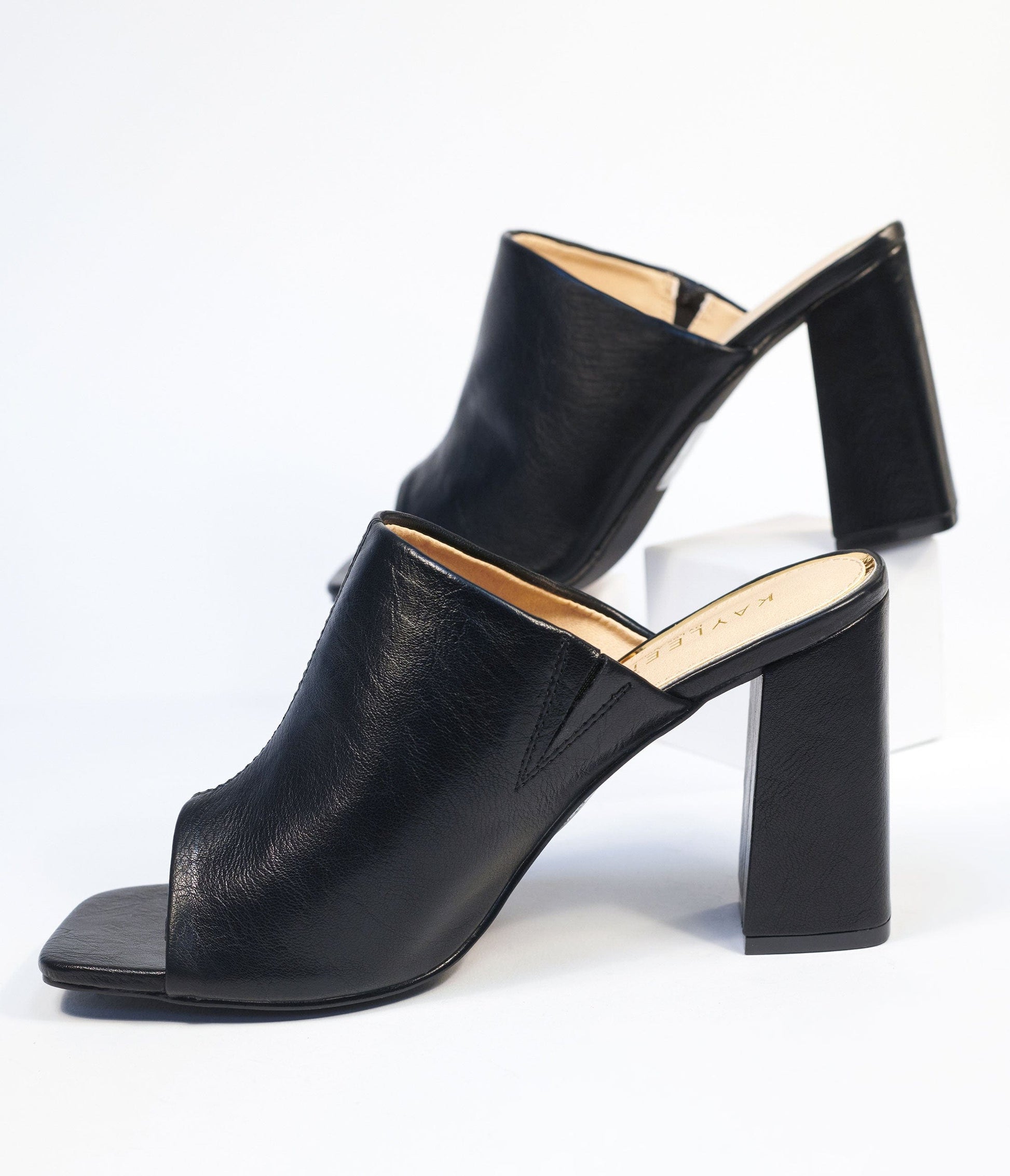 Black Peep Toe Mule Heels
