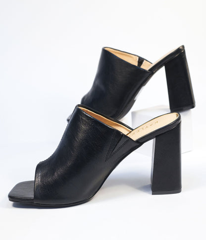 Black Peep Toe Mule Heels