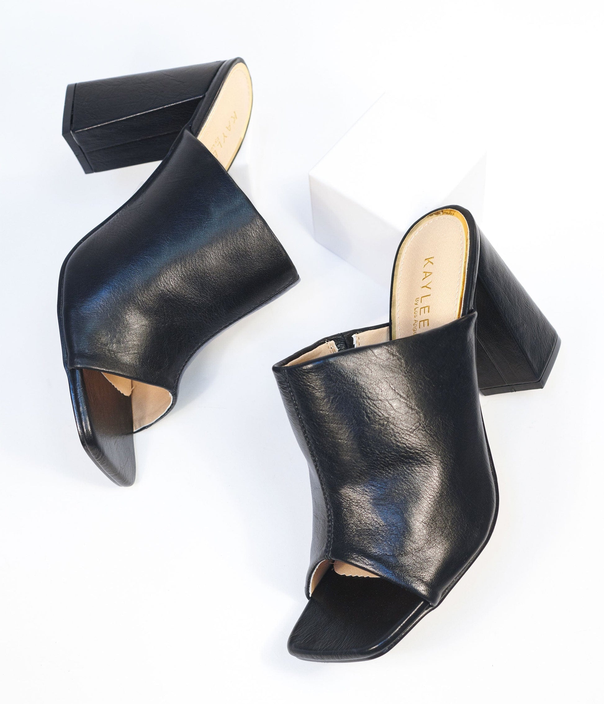 Black Peep Toe Mule Heels